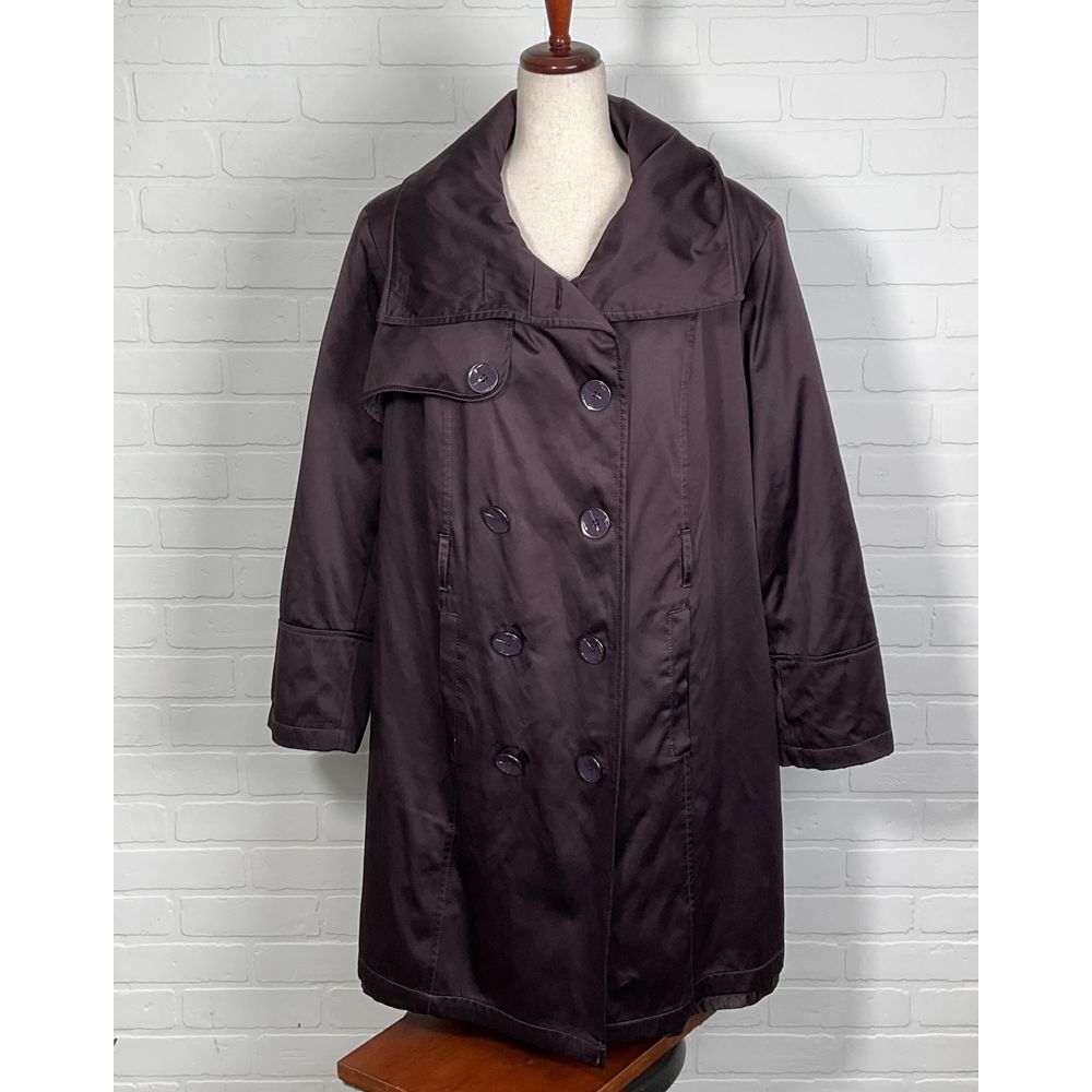 Jones New York Coat Women 1X Purple Plum Double-Breasted Faux Fur Winter Collar